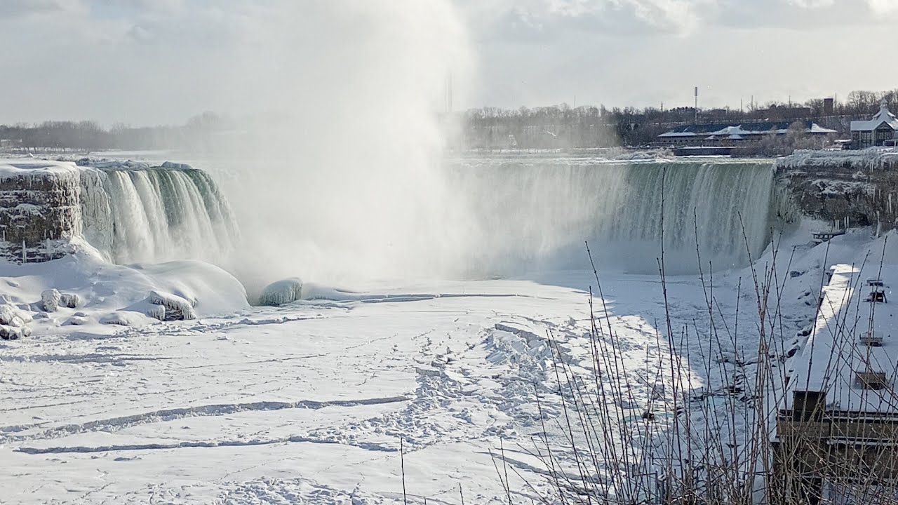 Niagara Falls live beside the Falls 28 January 2026 a bit of snow falling