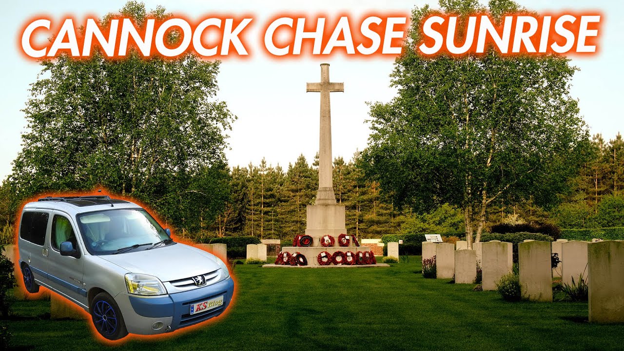 Sunrise by Cannock Chase German Military Cemetery after night in STEALTH Camper