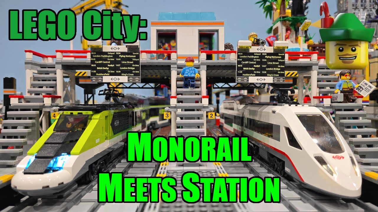 LEGO City - Monorail Meets Station - Platforms, Overpass & Departure Boards MOC