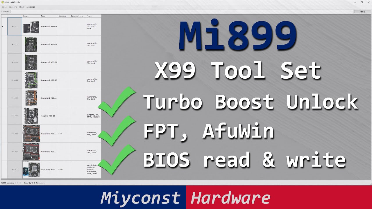 🇬🇧 Mi899 – X99 Tool Set | read, write BIOS & unlock turbo-boost with a few mouse clicks