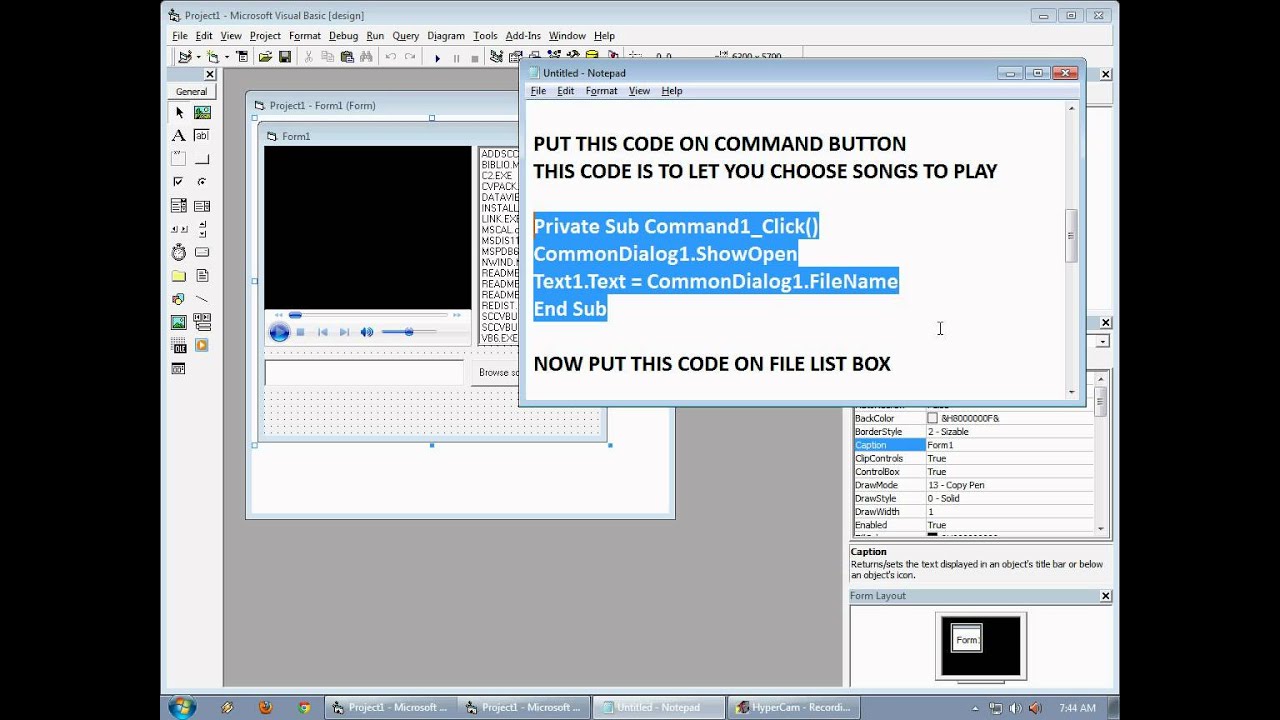 Visual Basic 6.0 Windows media player easy play and browse
