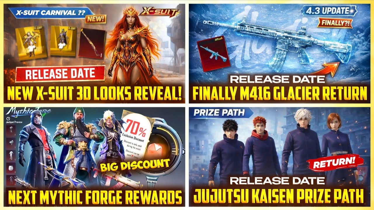 FINALLY 😱 NEW X-SUIT 3D LOOK | M416 GLACIER RETURN  | NEXT MYTHIC FORGE BGMI | JUJUTSU KAISEN RETURN