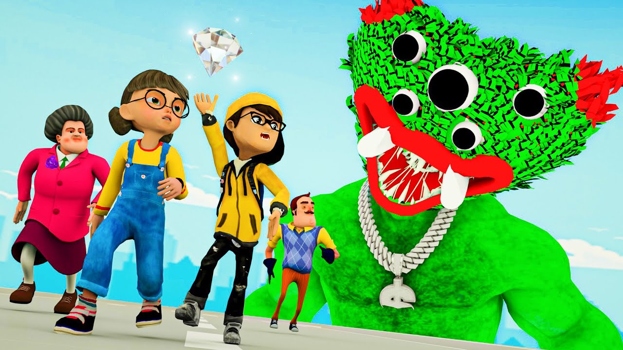 Nick Stole Diamond~! Giant Green Huggy Wuggy Is Coming - Scary Teacher Nick & Tani 3D Cartoon Ep.12