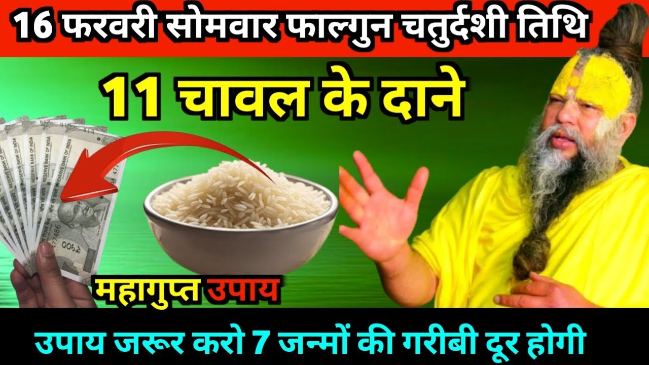 16 फरवरी सोमवार फाल्गुन चतुर्दशी तिथि तिथि के दिन 11 चावल के दाने वाला उपाय जरूर करे