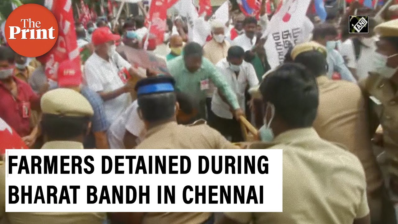 Farmers detained for breaking police barricades in Chennai during Bharat Bandh