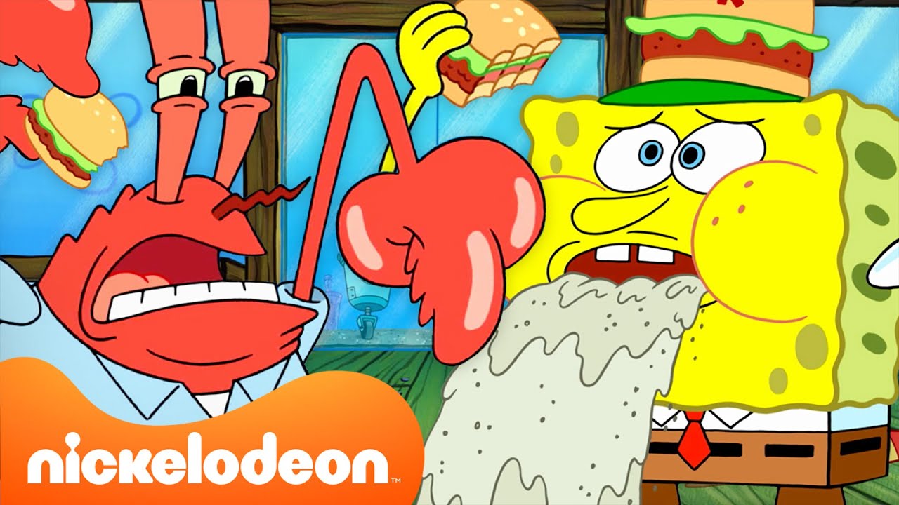 SpongeBob | SpongeBob FAALT bij de Krokante Krab voor 45 Minuten Recht 🍔  | Nickelodeon Nederlands