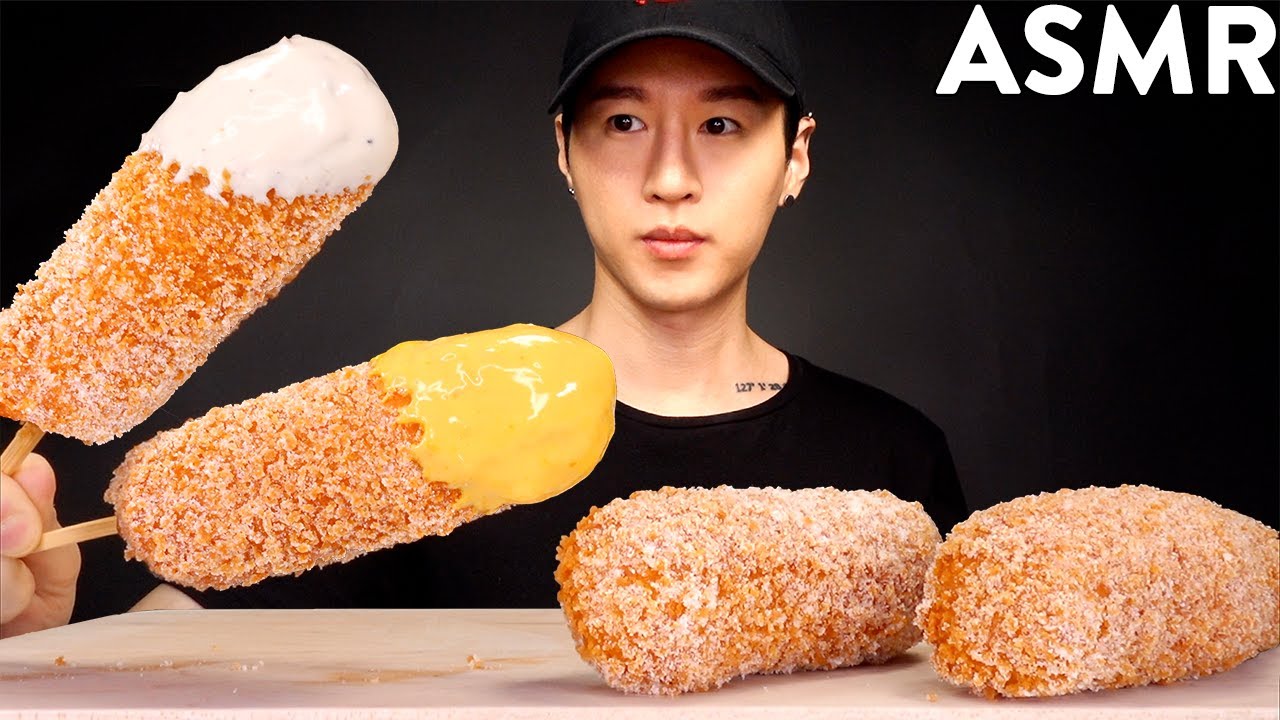 ASMR CHEESY CORN DOGS + ALFREDO SAUCE MUKBANG (No Talking) EATING SOUNDS | Zach Choi ASMR