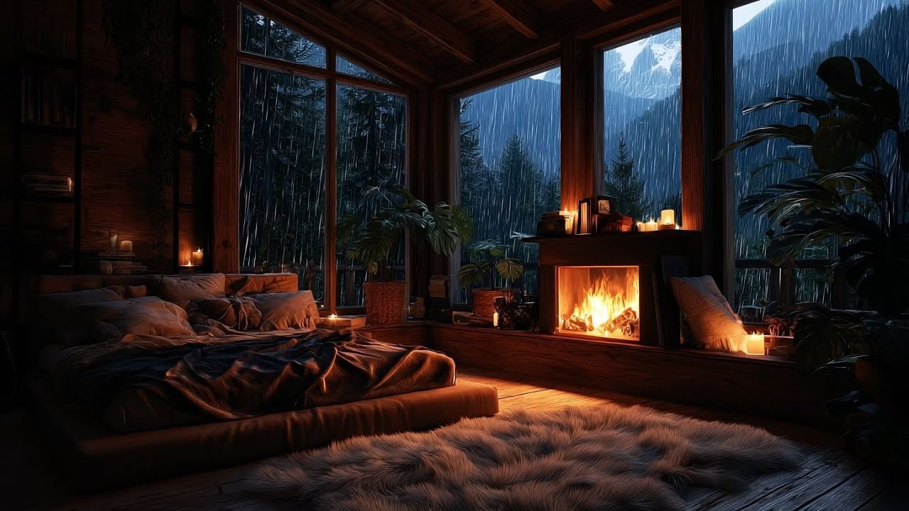 Rainy Night Retreat | Cozy Fireplace & Candlelit Ambience for Deep Sleep