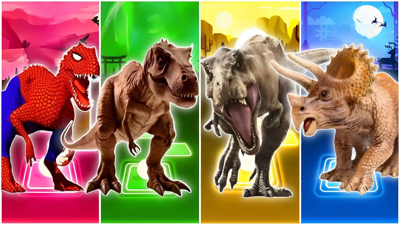 JurassicWorld Indoraptor🆚T-rex🆚Tyrannosaurus🆚Triceratops Coffin Dance Song || TilesHop