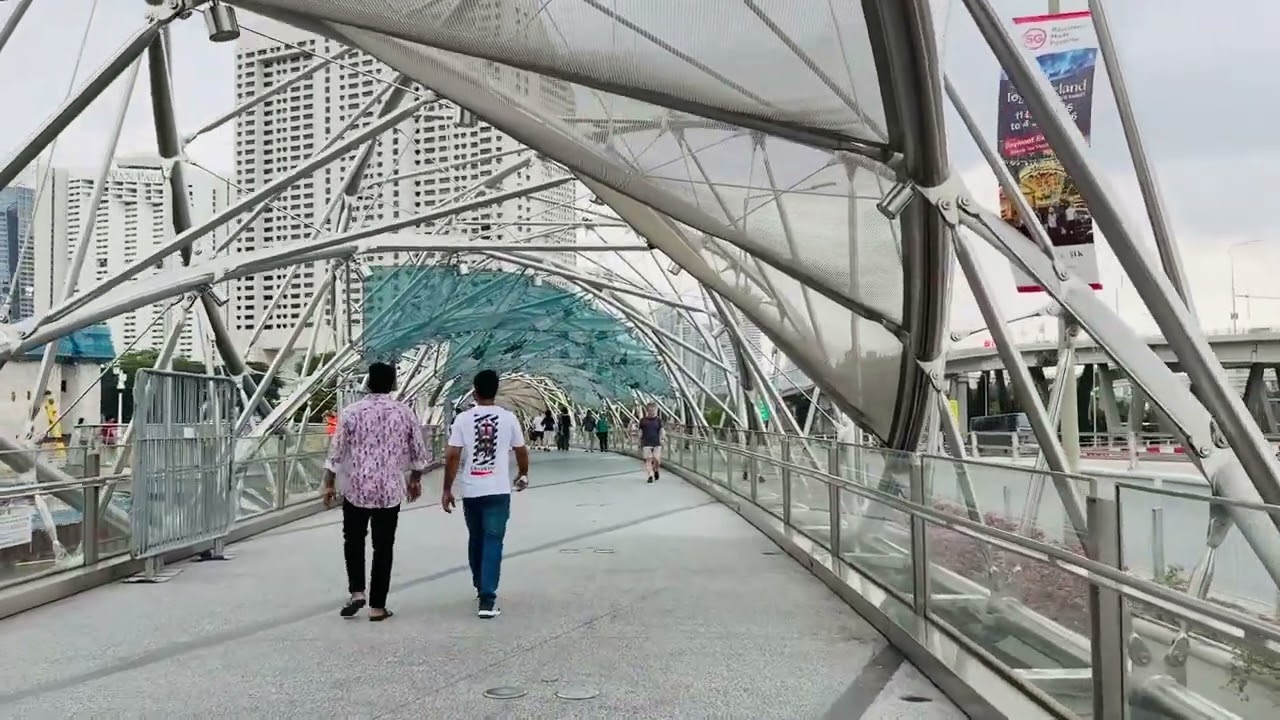 walking through singapore's helix bridge [Copyright-Free Video]