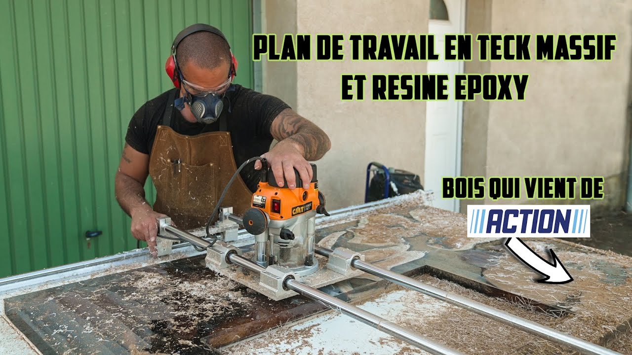 Je fabrique le plan de travail de mon ilot central en teck et résine epoxy