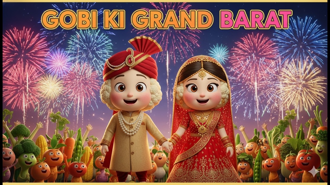 गोभी की ग्रैंड बारात 🥦👑 | Funny Veggie Wedding Song | 3D Kids Hindi Cartoon | Fireworks Celebration