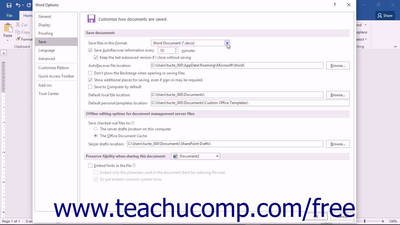 Word 2016 Tutorial Setting Word Options Microsoft Training