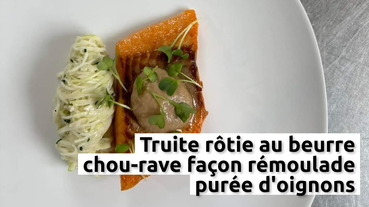 Truite, chou-rave façon rémoulade, purée d'oignons