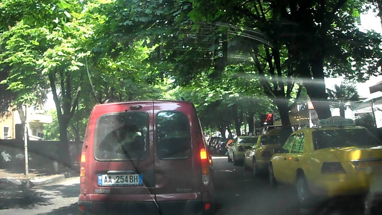 Driving in downtown Tirana, Albania