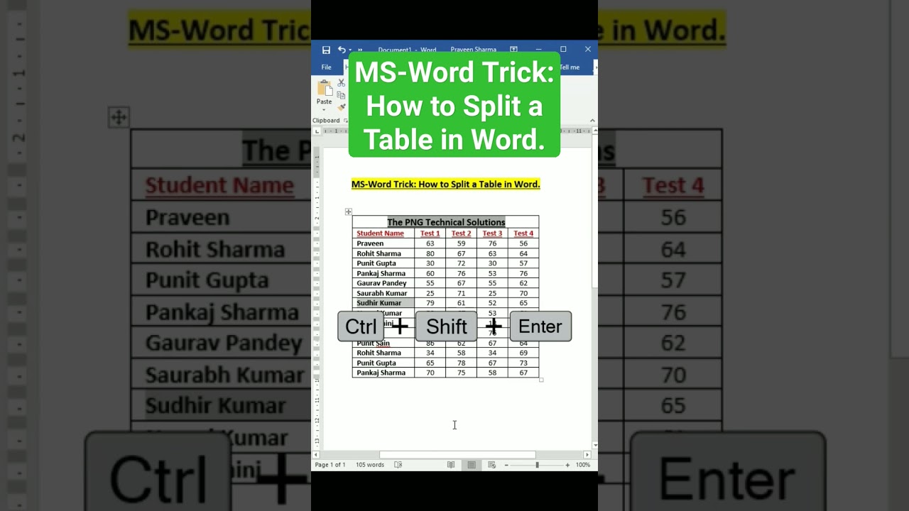 MS-Word Trick: How to Split a Table in Word.