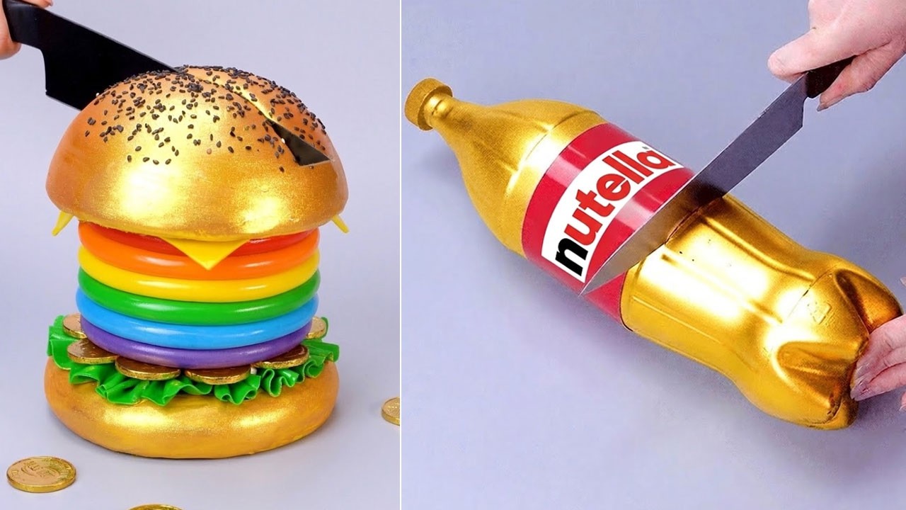 GIANT HAMBURGER GOLDEN CAKE HACKS | Easy Way To Make Cake Birthday Ideas