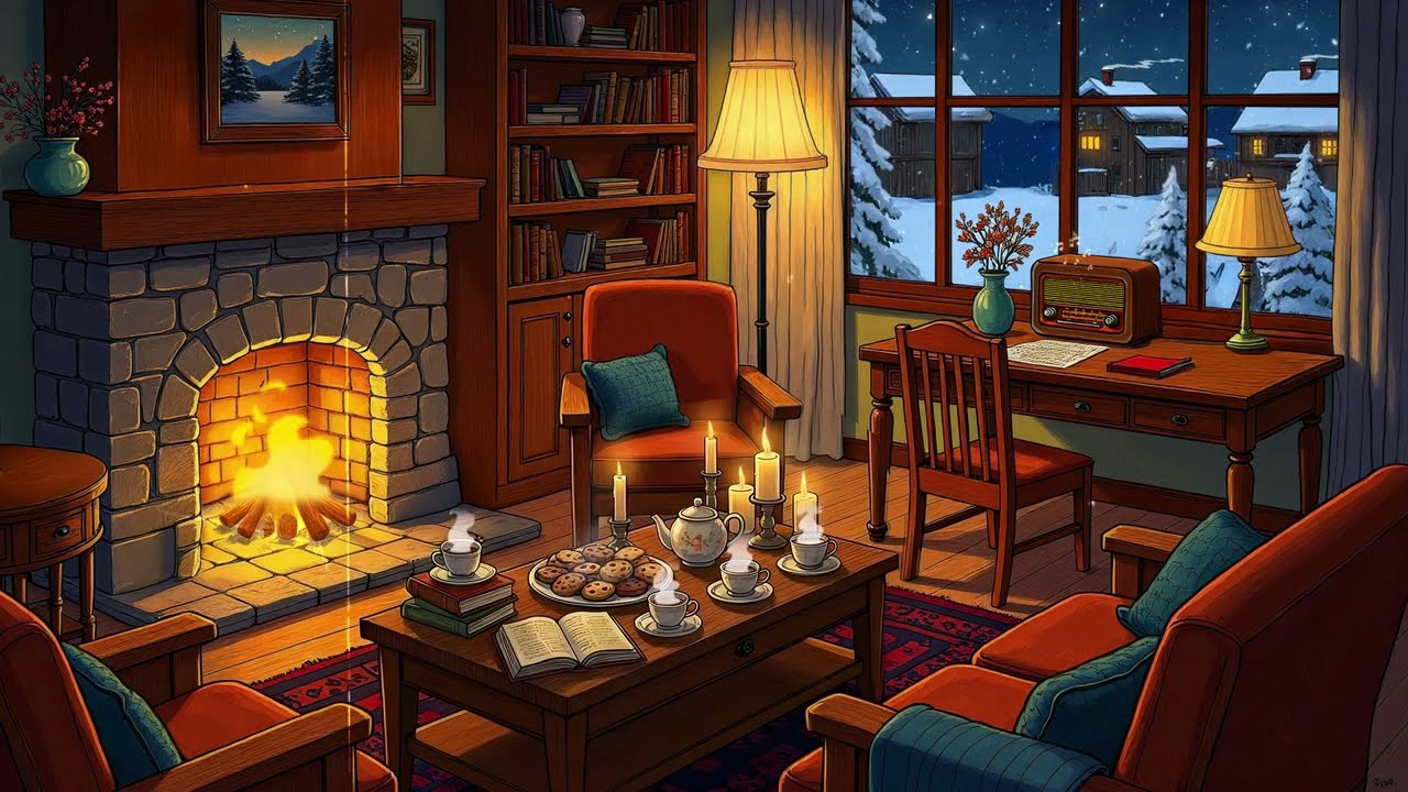 vintage oldies on a warm winter 1930s night cozy fireplace and radio ambience to relax