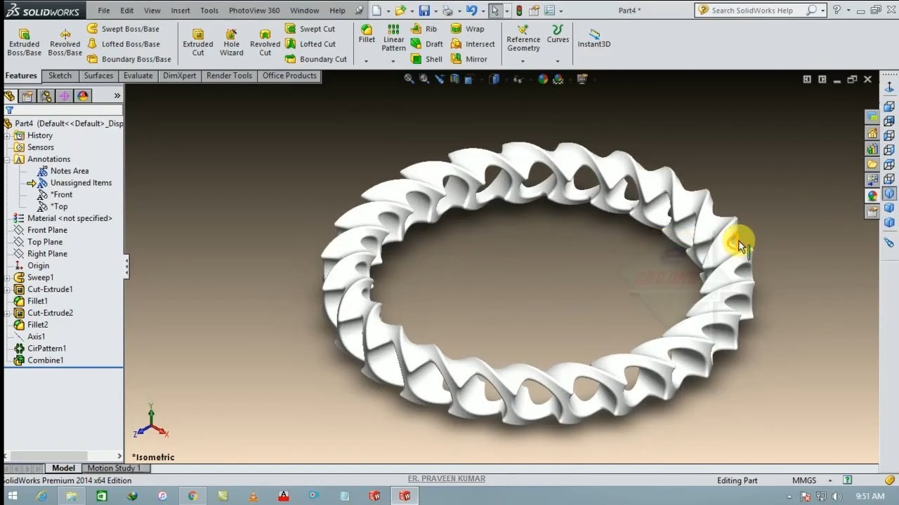SolidWorks Tutorial # 03 How to make 'Spooky Bangle' in Solidworks_BY CADONE CENTRE.