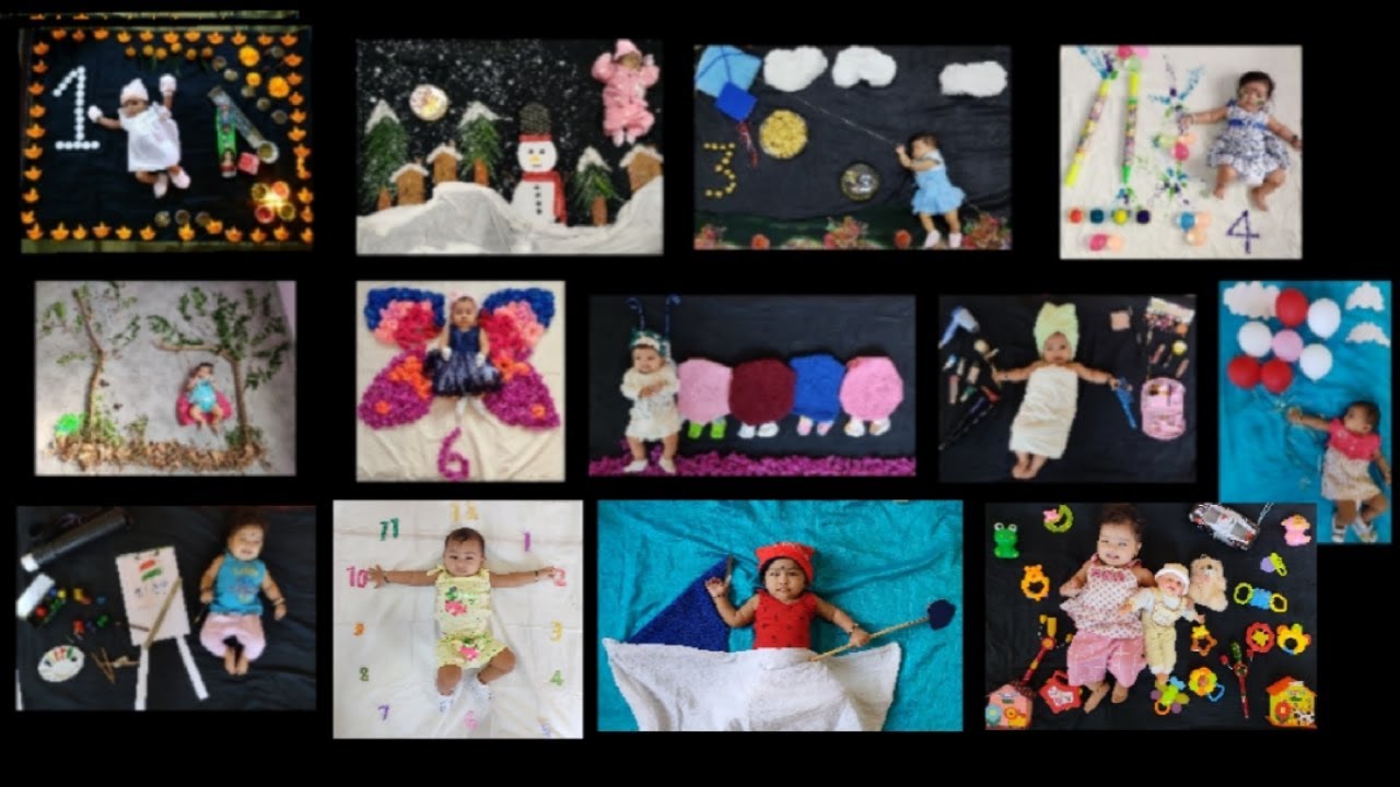 month complete baby photoshoot ideas at home | Month complete decoration ideas