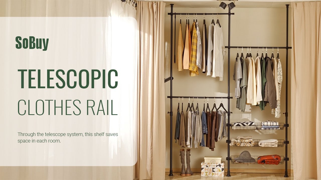SoBuy Telescopic wardrobe organiser丨Hanging rail丨Clothes rack丨Storage shelving丨FRG34-SCH