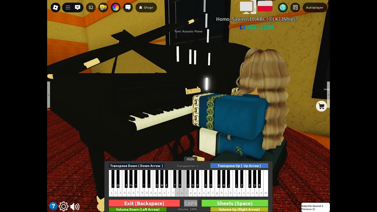 Granie na pianinie w Roblox