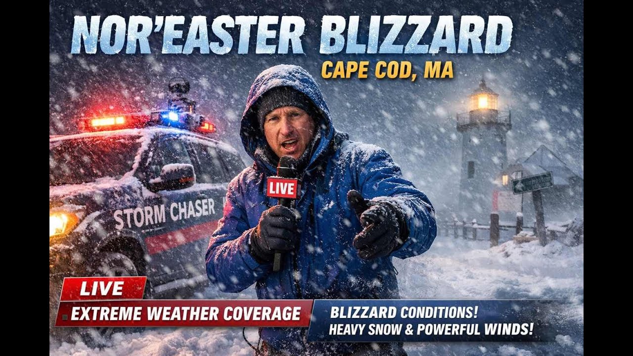 🌨️💨 Insane blizzard conditions in Chatham, MA on Cape Cod! 70mph+ winds!