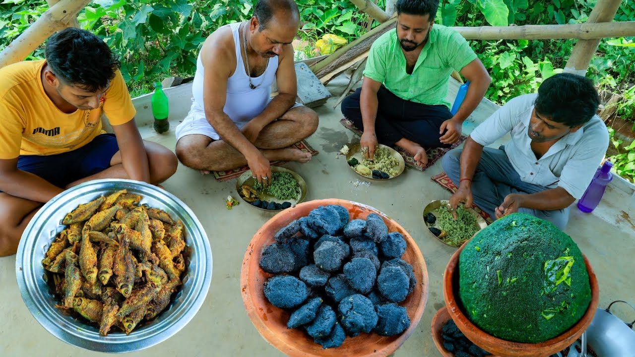 গাঁদাল পাতার বড়া,কুমড়ো শাক বাটা,টক শাক ,পুটি মাছ ভাজা সাথে খুদের ভাত | Village Breakfast |