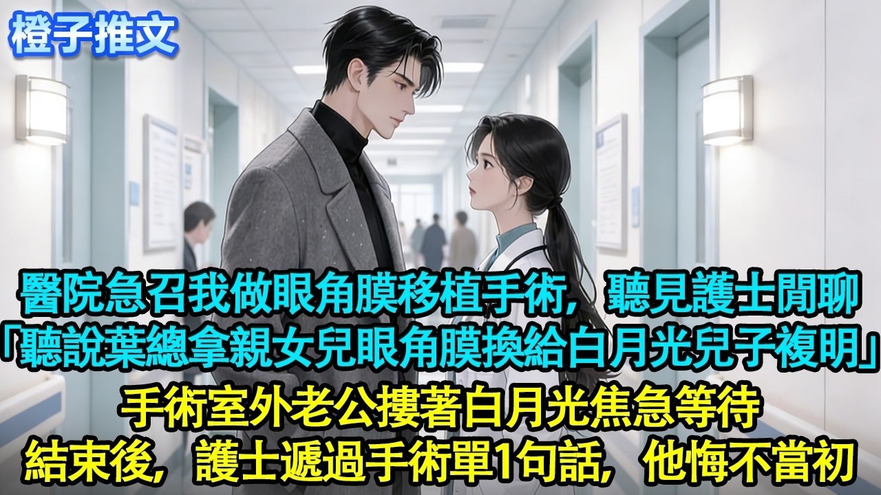 醫院急召我做眼角膜移植手術，聽見護士閒聊「聽說葉總要拿親女兒的眼角膜換給白月光兒子複明」手術室外老公摟著白月光焦急等待。結束後，護士遞過手術單1句話，他悔不當初#追妻火葬場 #情感 #橙子推文
