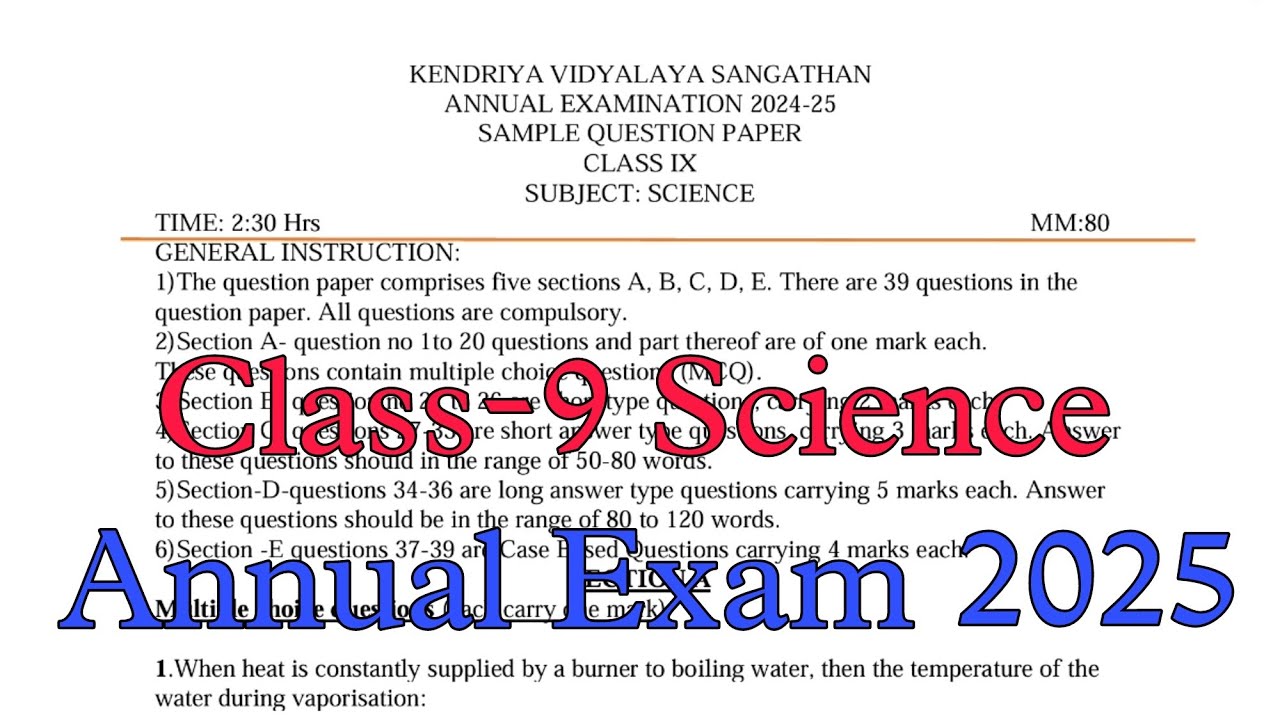 Class-9 SCIENCE / Annual Exam Question Paper / Session 2024-25 / Session Ending Exam for KV students