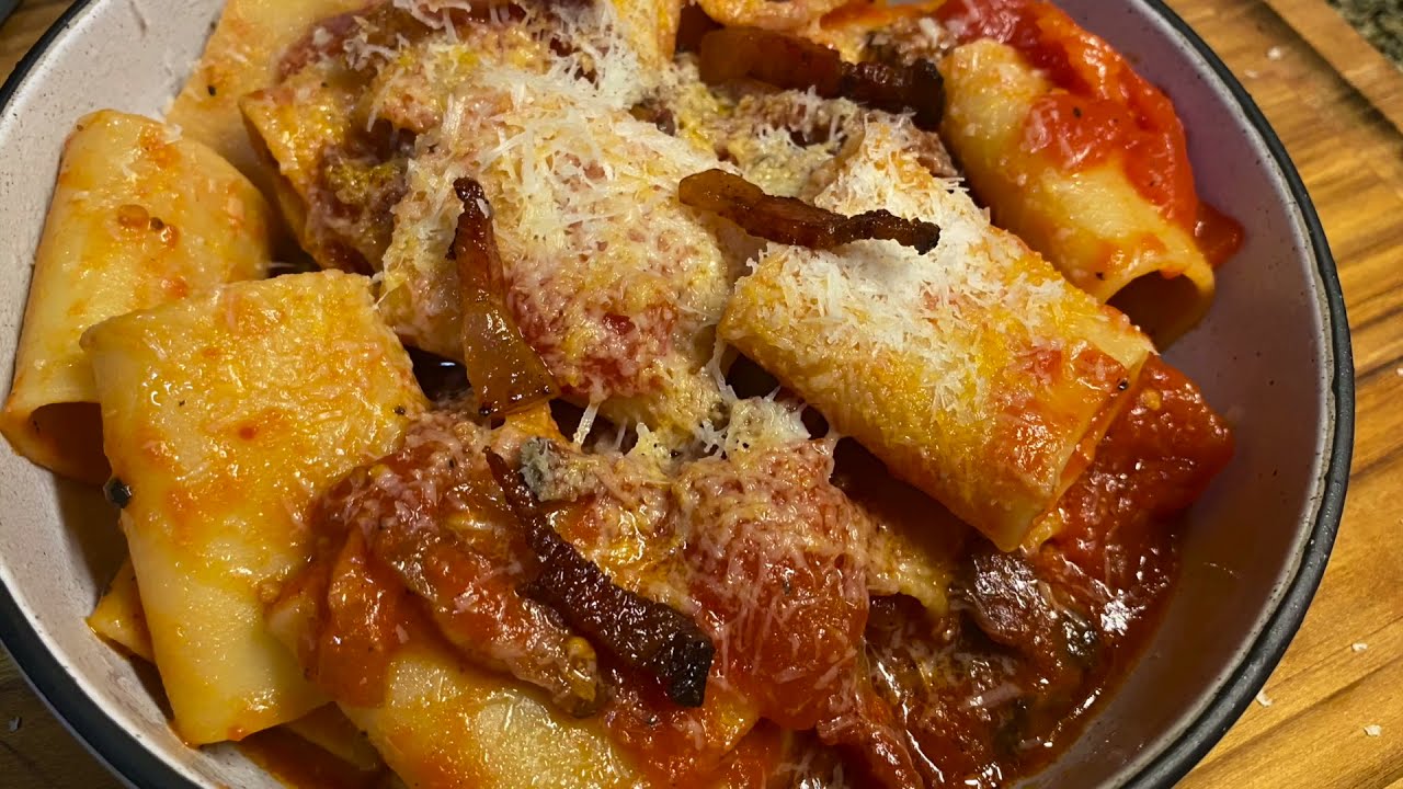 Paccheri all'Amatriciana as seen on Stanley Tucci Searching for Italy:Rome. Molto buono!
