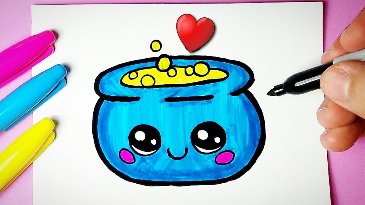 Como desenhar caldeirão fofo Kawaii ❤ Desenhos de Halloween - Desenho para Desenhar
