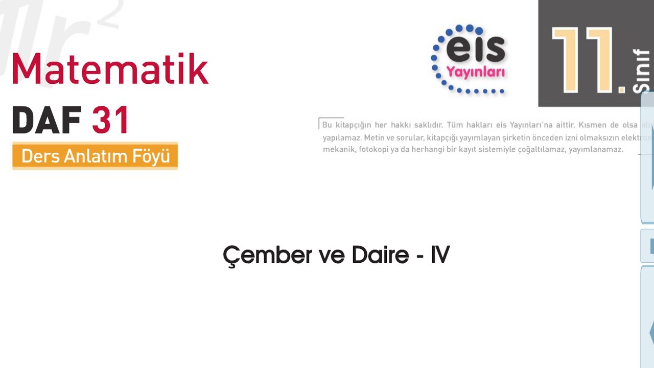 ⭕️ Çember ve Daire-4, 31. Föy Konu, 11. Sınıf Matematik EİS DAF, Çemberde İç ve Dış Açı, Kirişler
