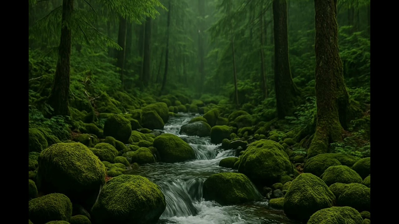 Mossy Forest Stream Ambience | Flowing River Sounds for Sleep, Study & Calm