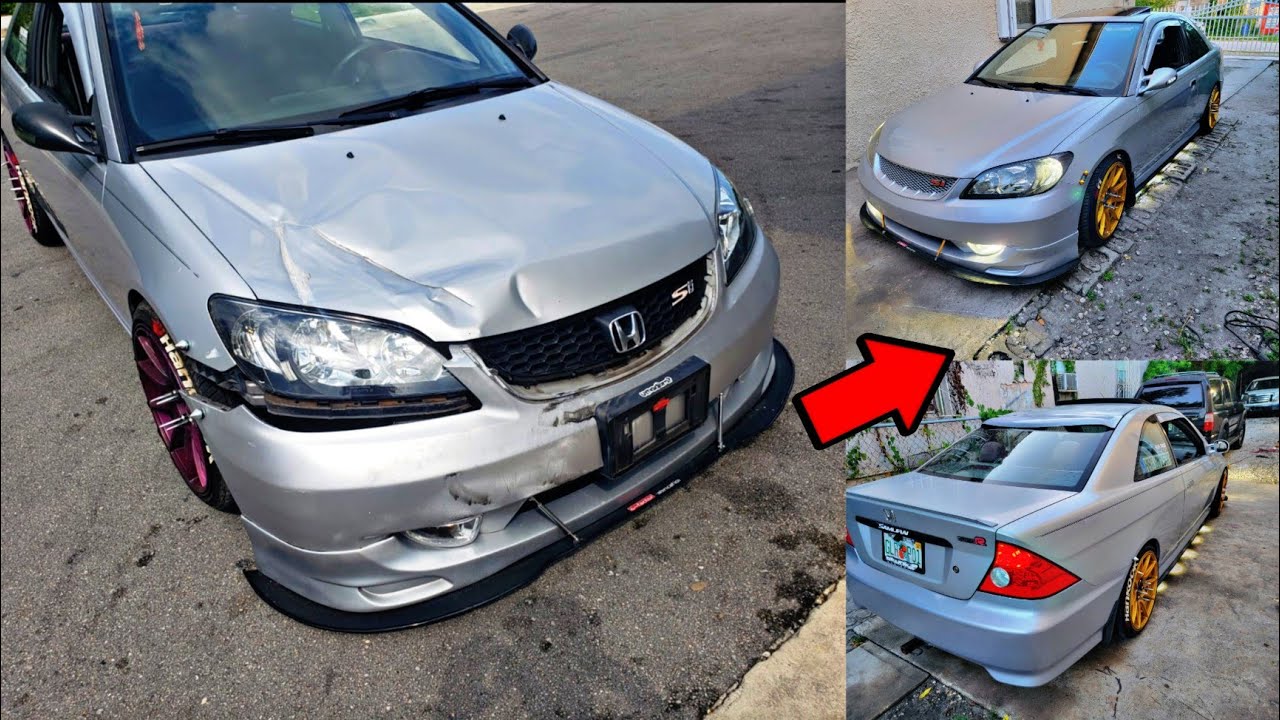 2004 honda civic Crash (Gets detailed and wheels painted) #Miami (Candy Gold) Bumper fix and painted