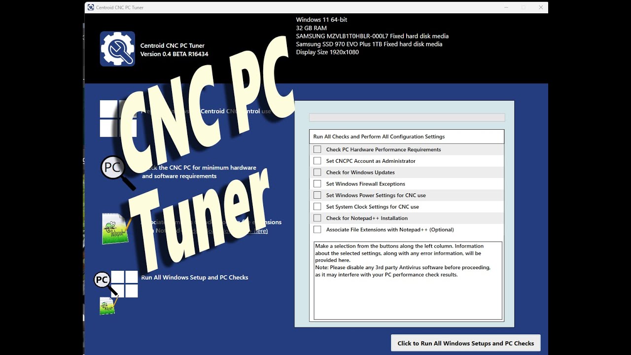 Centroid CNC PC Tuner now available, configure a PC for CNC use in one click.