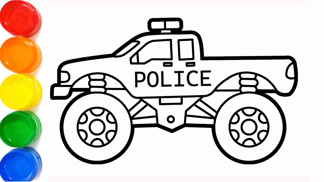 cara menggambar dan mewarnai Monster Police Car