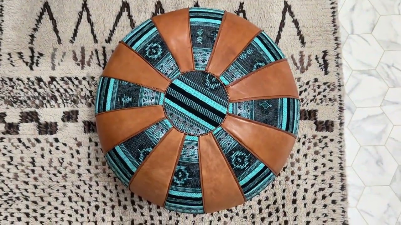 Kechart - Unique Moroccan pouf, comfy footstool, handmade floor ottoman, moroccan pouf cover