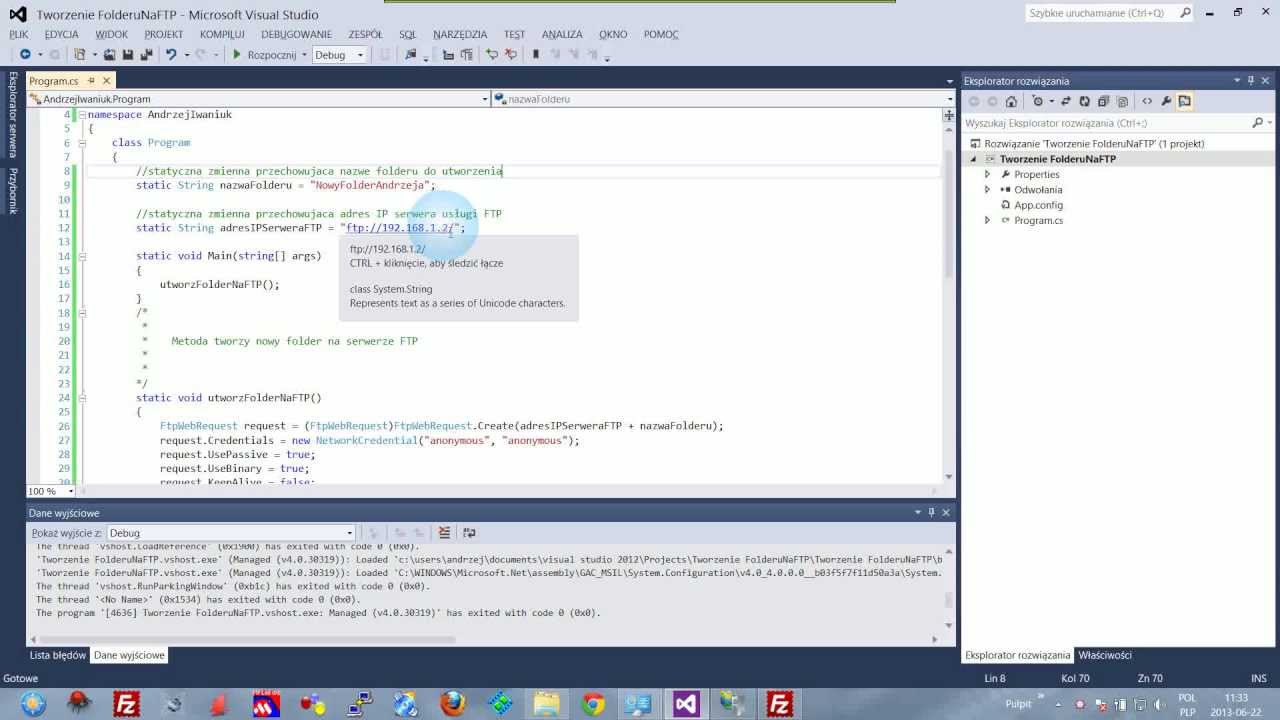 [Kurs programowania C#] Tworzenie folderu na serwerze FTP
