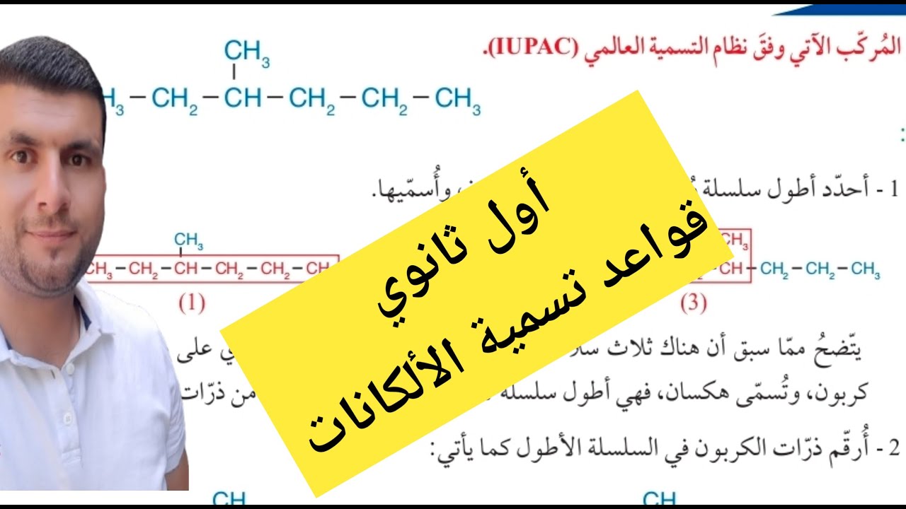 (7) الصف الاول ثانوي درس المركبات الهيدروكربونية المشبعة ج5 قواعد تسمية الالكانات ص16-19