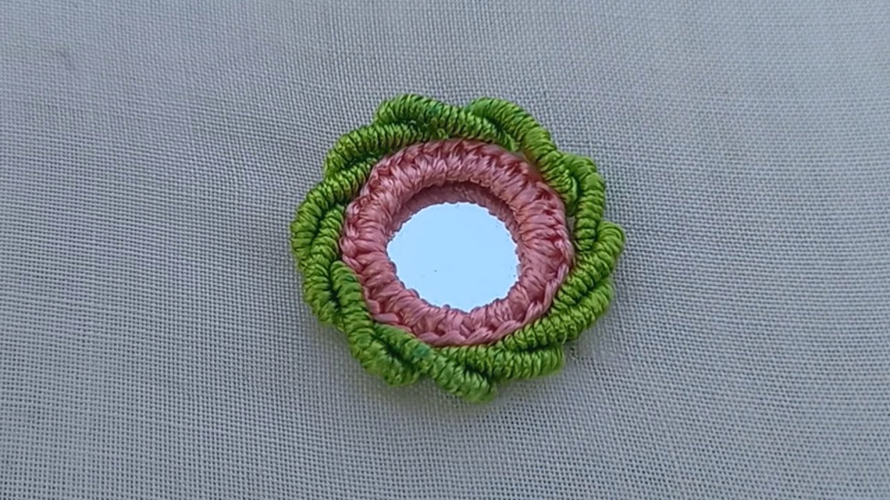 Mirror Work with Bullion Knot Stitch Rose Embroidery Design/Mirror Stitch