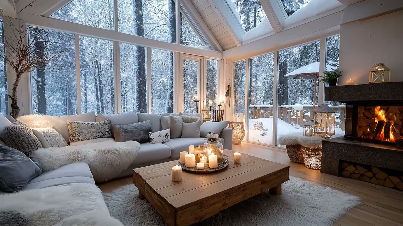 ❄️🔥 Snowfall Piano Room by the Fireplace | Cozy Winter Night Ambience for Relaxing Sleep & Calm