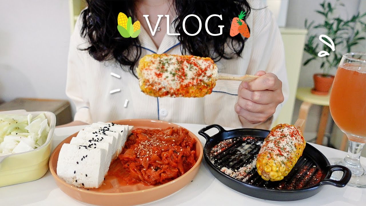SUB) 당근잼 만들기🥕 초당옥수수 솥밥 만들어 먹고🌽 낡은 가구 리폼하는 자취 일상ㅣ냉우동샐러드, 명이나물 장아찌, 옥수수 버터구이, 누룽지통닭, 누텔라 파운드케이크, 하이라이스