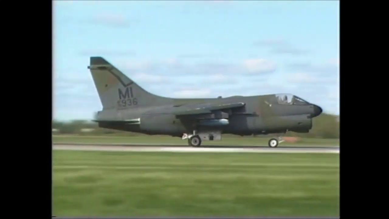 Michigan ANG A-7D Corsair II taxi and takeoff (1988)
