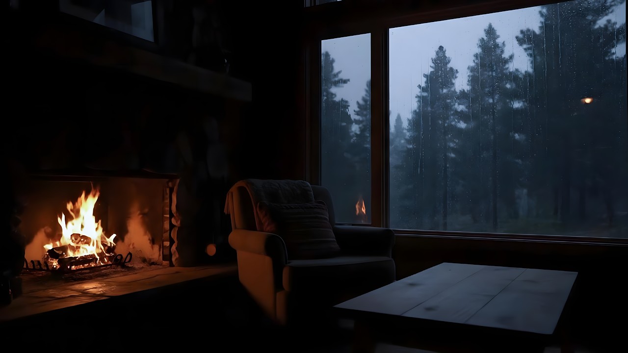 Cozy Fireplace & Rain on Window 🌙 10 Hours for Deep Sleep | Relaxing Night Ambience