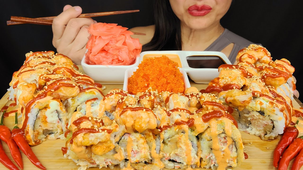 EATING POPCORN LOBSTER ROLLS SUSHI FAVORITES ASMR MUKBANG OMAD MESSY EATING BIG BITES NO TALKING