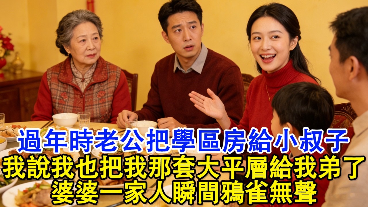 【完結爽文】過年時老公宣佈把名下學區房過戶給小叔子。我笑了笑「我也把我名下那套大平層，給我弟了」婆婆一家人瞬間鴉雀無聲#婆媳 #家庭 #婚姻 #情感 #情感故事  #故事 #家庭故事 #家庭倫理