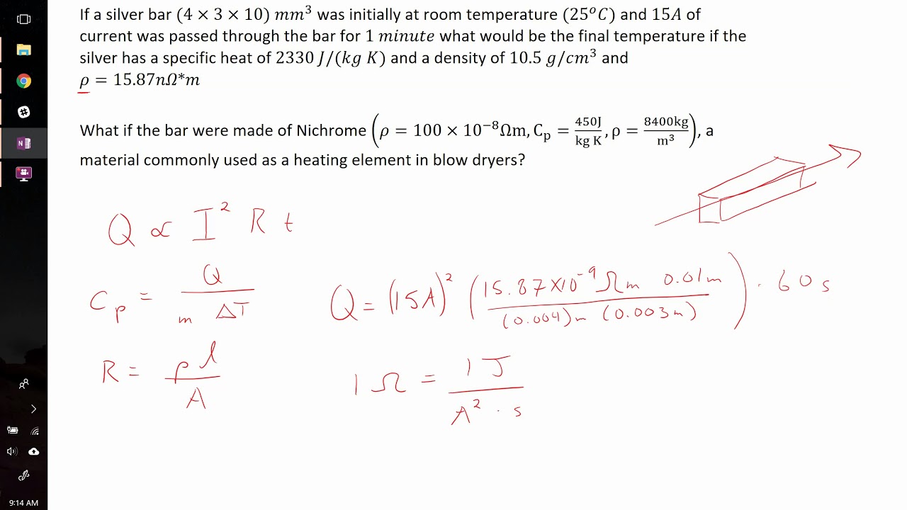 Joule heating and resistance vs resistivity in heating elements example problem