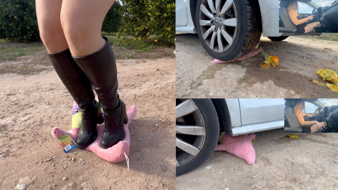 A Woman Runs OVER A Stuffed Animal With Her Car - CAR CRUSH TIRE (Part 2)