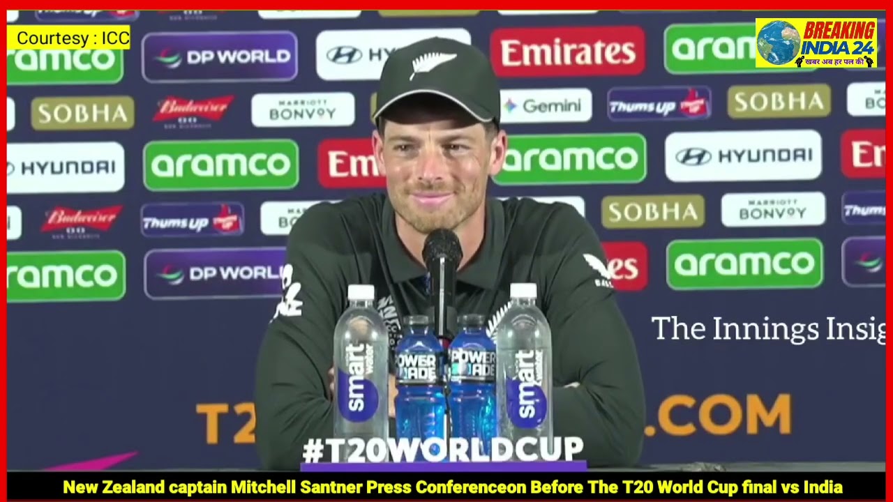 New Zealand captain Mitchell Santner held a press conference before the T20 World Cup final vs India